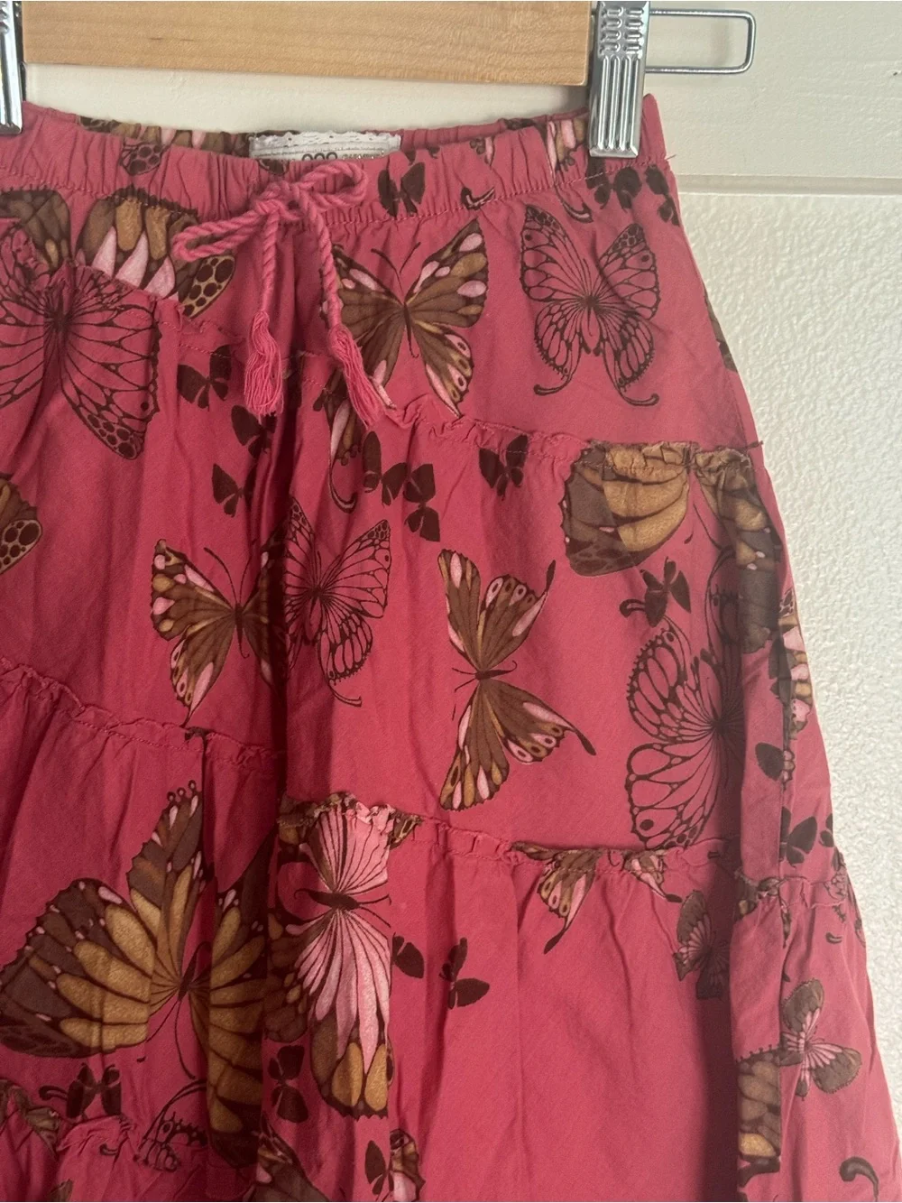 Gap Kids Butterfly Print Tiered Boho Skirt Pink Cotton Girls Size S 6-7 Y2K